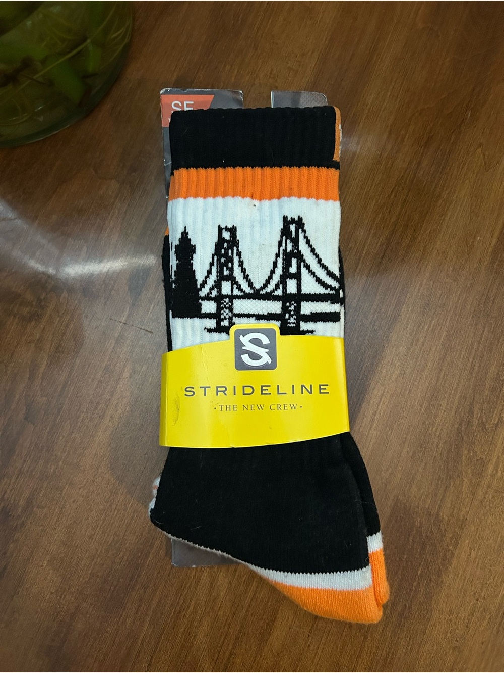 Strideline Men’s Crew Socks in Black, White & Orange - San Francisco